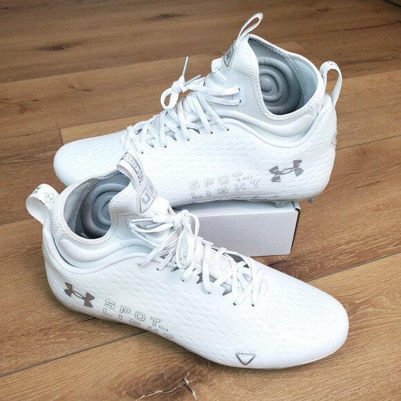 Under Armour UA Spotlight Lux MC 2.0 Football Cleats Size 13 White Silver New - Picture 1 of 12